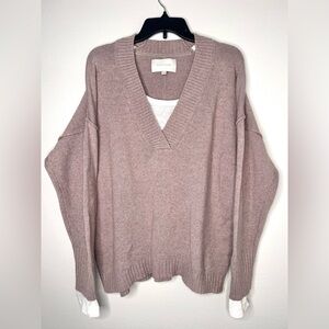 Brochu Walker cotton and Cashmere pre layered oversized v neck sweater L
